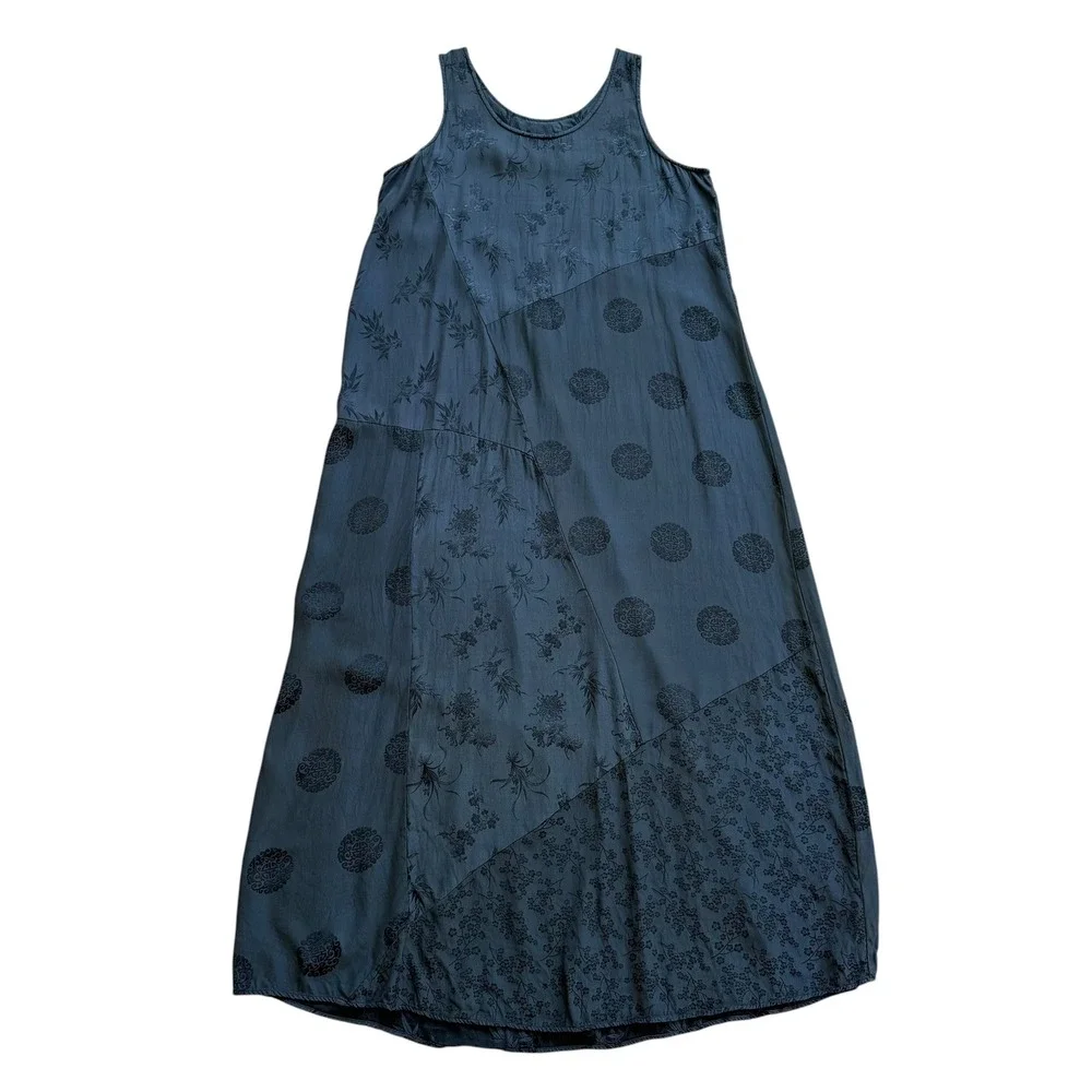 Citron Santa Monica Silk Burnout Velvet Floral Maxi Dress Black Sleeveless L